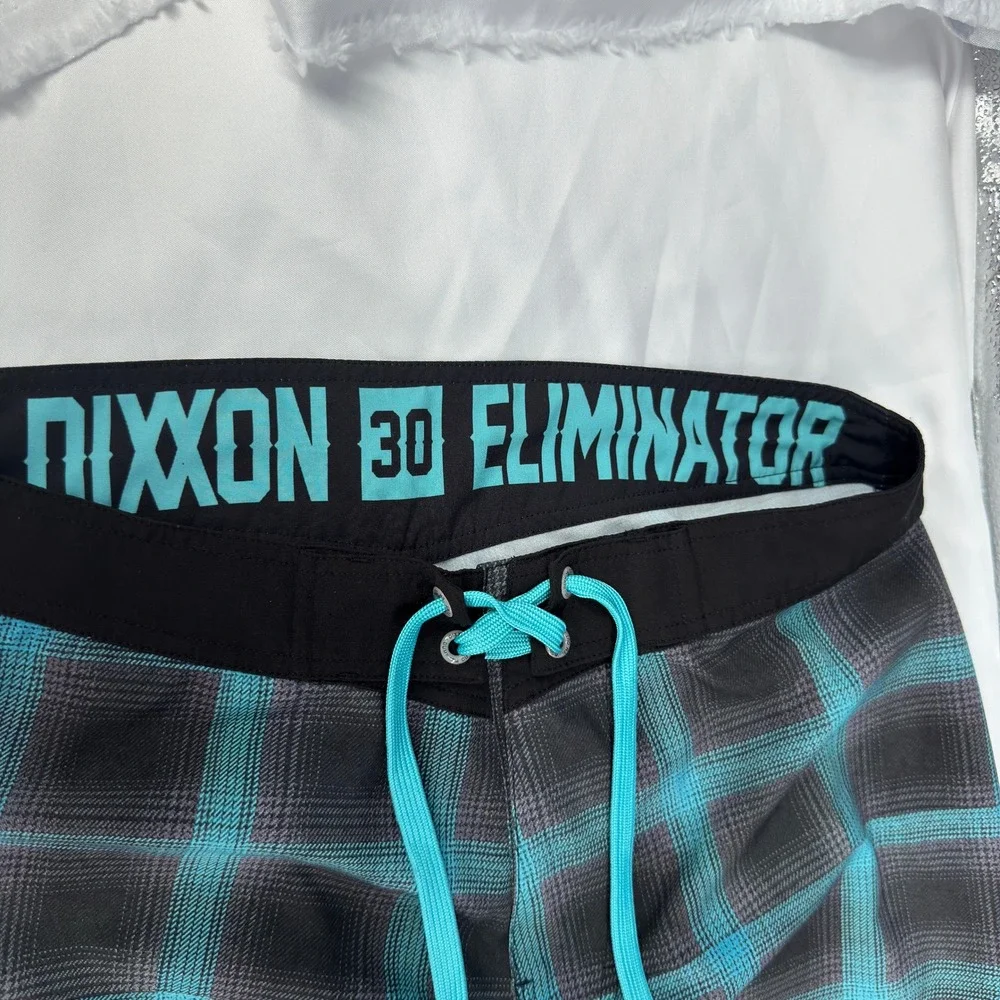 Dixxon Eliminator Board Shorts Mens 30 Teal Black Plaid Performance Skater